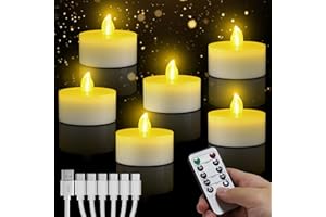 ‎DAPHOMEU daphomeu LED Teelichter Wiederaufladbar, Warm weiß Flammenlose LED Kerzen mit Fernbedienung, Timer-Funktion, USB-Aufladbar Elektrische Kerzen für Hochzeiten Halloween Weihnachten Heimdekoration