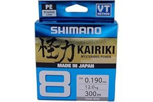 SHIMANO Kairiki 8, 300 Meter, Hellgrau, 0.230mm/22.5kg, 8fach Geflochtene Angelschnur, 59WPLA68R17