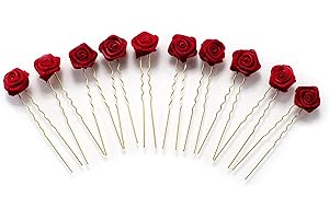 ‎FLEXISTORE 10 x Rosen auf Haarnadel - für flache Haarpartien - Brauthaarschmuck | G-F - Bordeaux Rot