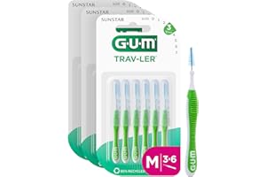 GUM TRAV-LER Scovolini interdentali | manico flessibile | pulizia profonda tra i denti e rimozione della placca | 1.1 mm, ISO 3 | Taglia M | Confezione 3x6