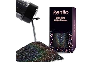 Renfio Holographic Glitzer Powder, 2.11 Oz (60g) glitzer gesicht, 1/128" 0.008" 0.2mm Ultra Fine Glitzerpulver For Garten Deko, Glitzer Basteln, Nail Powder, Body Glitzer Haare - Laser Schwarz