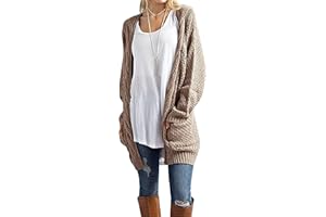 GRECERELLE Women's Long Cardigans Chunky Knit Boyfriend Jumpers Cardigan with Pockets Ladies Loose Long Sleeve Knitwear Oversized Sweater Cardigan for Autumn Winter Spring