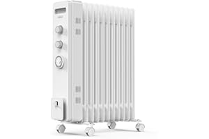 VonHaus Oil Filled Radiator 11 Fin, Heater Portable Electric Free Standing 2500W for Home, Office, Any Room – 24 hour Timer, Adjustable Thermostat, 3 Heat Settings, 4x Wheels, 1.5m Power Cable