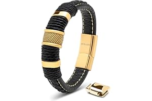 SERASAR Pulseras de cuero premium para hombre | Cierre seguro de acero inoxidable | Tres colores | Joyero Incluido
