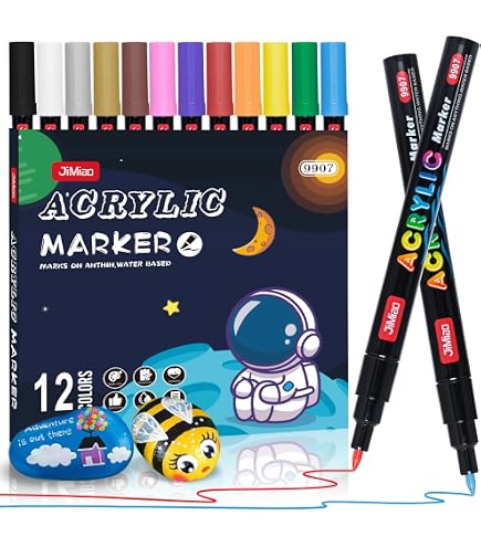 TWOHANDS Pennarelli Acrilici 12 Colori – Punta Pennello 1-4mm, Inchiostro Liquido Ad Alto Volume – Per Pittura Su Pietra, Vetro, Legno, Tessuto E Ceramica