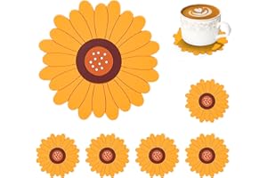 Conisy Motivo Floreale Serie Sottobicchieri per Bevande, 6 Pezzi Tappetino per Tazza in Silicone Antiscivolo Resistente al Calore per casa Ristorante Ufficio e Bar (Girasole giallo)