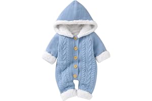 Haokaini Bebé Recién Nacido con Capucha Mameluco de Punto Suéter de Lana Más Cálido Traje de Nieve Mono Overoles Peleles Ropa de Abrigo de Invierno Infantil para Niños Niñas