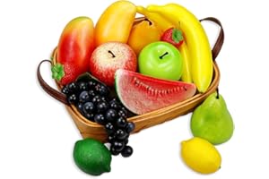 LORIGUN Confezione di frutta artificiale,frutta finta per decorazioni per la casa,decorazione natalizia per feste,modello di frutta per servizio fotografico,fragola finta,mango,banane.Totale14pezzi/set