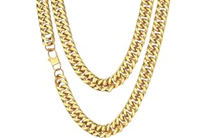 ChainsHouse Chaine Collier Homme Acier Inoxydable Chaîne Argent/Or/Noir Gros Maille Cubain Gourmette Ras de Cou Hip Hop Longueur 46-76cm Largueur 10mm Bijoux Cadeau Noël Anniversaire