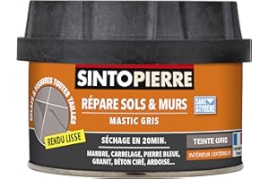 SINTO Repare Sols et Murs Rendu Lisse - Teinte Gris - 280 gr - Idéal pour Réparer les Eclats, Fissures, Trous - Séchage Rapide - Tous Types de Pierres : Marbre, Carrelage, Pierre Bleue, Granit,