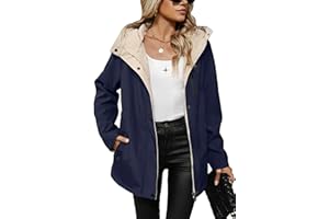 Giolshon Manteau léger coupe-vent pour femme, veste zippée à manches longues, imperméable d'extérieur avec capuche