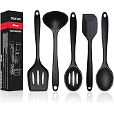 Silicone Kitchen Utensil Set, 5 Pieces | Spatula, Turner, Serving Spoon, Soup Ladle, Slotted Spoon