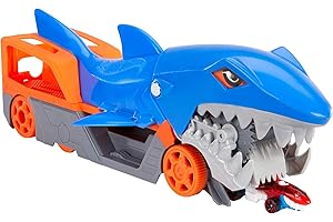Hot Wheels City Requin Transporteur, camion qui avale les petites voitures et peut en contenir jusqu’à 5, un véhicule inclus, jouet pour enfant, GVG36