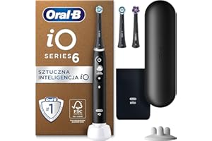‎ORAL-B Oral-B iO 6 Czarna szczoteczka elektryczna w zestawie akcesoria, 3 końcówki, 1 etui podróżne, 1 ładowarka, 1 pokrowiec, stworzona w technologii Braun z napędem magnetycznym, interaktywny wyświetlacz