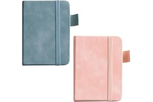 YJSDDNTY 2 pcs Notizbuch A7, Notizblock Mini Notizbuch, Taschennotizbuch Leder mit Elastischem Verschlussband für Reisen Schule,Journal, Reisetagebuch(Rosa + Blau)