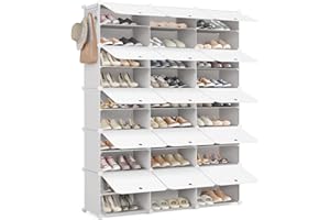 Mondeer Meuble Chaussures, Étagère à Chaussures 10 Compartiments pour 40 Paires de Chaussure, Étagère de Rangement Portable Modulable avec Crochet, pour Entrée Salon Chambre (Blanc)