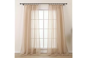 L.Z.E Sheer Curtains for Living Room, Beige Curtains & Drapes for Bedroom Nursery Track System Bay Windows, 88 Inch Drop & Long Pencil Pleat Sheer Curtains, 2er Set Light Linen Look (55" W x 88" Drop)