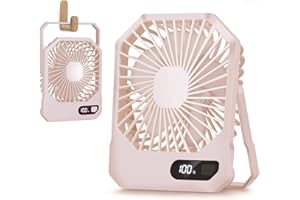 Furnsii Petit Ventilateur de Table/Suspendus 2 en 1, Ventilateur de Bureau Silencieux avec Support 180° & Affichage LED, Ventilateur Portable Batterie Rechargeable USB-C Intégrée