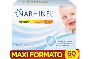 Narhinel MAXI FORMATO 60 Ricambi Morbidi per Aspiratore Nasale Neonati e Bambini con Filtro Igienico Assorbente per Trattenere il Muco, Pacco da 60 Ricambi Monouso