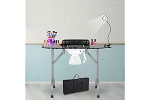 LEIBOU 35 ''L Pieghevole Ventato Bellezza Manicure Tavolo Nail Technician Desk Workstation Salon Spa con Magnifier USB LED Lampada, Fan Dust Collector, Spugna, Borsa da trasporto