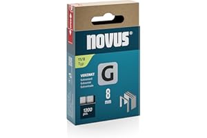 NOVUS TOOLS Agrafes en fil plat 8 mm de type 11, 1200 pièces, agrafes galvanisée pour la fixation de films plastiques, bardeaux bitumés, étiquettes, papier, contrecollages en alu