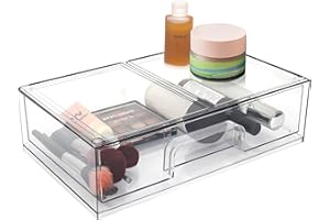 HPYLIF·H Clear Stackable Storage Drawers with Front Drawer for Cosmetics, Makeup and Kitchen Utensils - Ideal for Vanity, Cupboard, Desk, Pantry, Shelf and Freezer Organisation