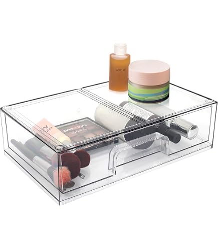 Set di 4 cassetti impilabili in acrilico trasparente, organizer di