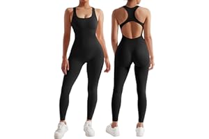 DOULAFASS Unitards for Women Backless All In One Piece Jumpsuits Sleeveless Scoop Neck Bodycon Romper Seamless Workout Yoga Sports Racerback Jumpsuits