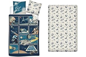 Aymax Parure da letto 3 pezzi Star Wars Classic 1 persona, 100% cotone, copripiumino reversibile 140 x 200 cm + federa 65 x 65 cm + lenzuolo 90 x 190 cm