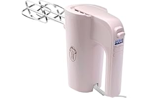 Bestron Batteur electrique cuisine, Batteur mixeur à main puissant avec 6 vitesses, fonction turbo et écran LCD, livré avec 2 fouets et 2 crochets pétrisseurs, poids léger de 1 kg, couleur: Rose