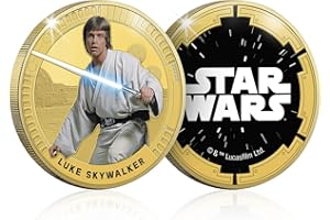 FANTASY CLUB Star Wars Trilogía Original Episodios IV - Vi - Luke Skywalker - Moneda/Medalla Conmemorativa acuñada con baño en Oro 24 Quilates y Coloreada a 4 Colores - 44mm (Luke Skywalker)