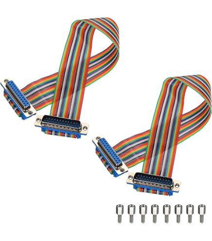 MECCANIXITY 2 Pcs IDC Rainbow Wire Flat Ribbon Cable DB25 Male to DB25 MECCANIXITY 2 Pcs IDC Rainbow Wire Flat Ribbon Cable DB25 Male to DB25