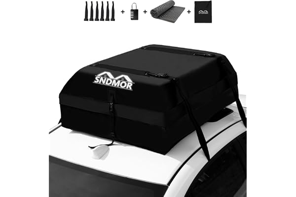 SNDMOR Sac de Toit, Bagage de Toit étanche de 425L/15 Pieds Cubes, Convient à Tous Les Véhicules avec/sans Porte-Bagages, y Compris Tapis Antidérapant + 4 Ceintures de Renfort + 6 Crochets de Porte