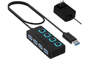 SABRENT Hub USB 3.2 Gen 1 [4 porty], listwa zasilająca USB, rozdzielacz USB, pojedyncze przełączniki ON/OFF i diody LED z zasilaczem, do PS4/PS5, PC, laptopa, pamięci USB (HB-UMP3)