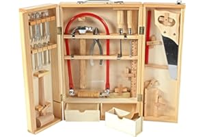 PLANÈTE BOIS PLANETE BOIS - Armoire à Outils en Bois avec De Vrais Outils - FSC - 098927-25 Pièces - Beige - Bois - Jeu pour Enfant - Montessori - Motricité - Bricolage - 26 cm x 40 cm - À Partir de 8 Ans