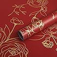 Rylan 45 * 1200 Peel and Stick Wallpaper Gold and White Contact Paper Floral Wallpaper Self Adhesive Removable Wallpaper for Bedroom Covering Vinyl Rolls(Red & Gold)