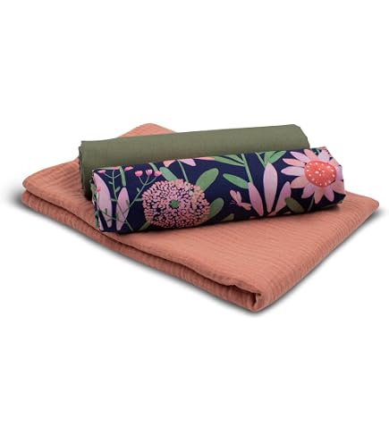 VmG-Store Set di mussola + tessuto di cotone coordinato Double Gauze 100% cotone Tex Standard 100 (set 09 pastello arcobaleno bianco