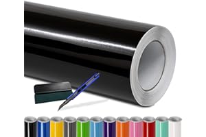 Folindo® Autofolie Schwarz Glanz (23€/m²) - 50 x 152 cm - Selbstklebende Car Wrapping Folie mit Luftkanälen - inkl. Rakel & Cutter - Blasenfreie Auto Folierung - Hochwertige Vinylfolie