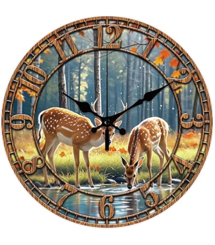 CHGCRAFT Horloge Murale Écureuil 30 Cm - Motif Forêt, Champignons Et Feuilles, Silencieuse Sans Tic-Tac, Décoration Nature Boho