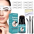 Mroobest Eyebrow Stamp Waterproof, Brow Stamp Shaping Kit, Eyebrow Stamp Stencil Kit, Eyebrow Definer, with 12 Reusable Eyebrow Stencils, Hairline Shadow Powder Stick (Medium brown)