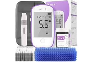 AILE Blood Glucose Test Kit for Diabetes: Blood Sugar monitor testing Kits Diabetics Meter For Home Use Test Strips x 50 and Low Pain Lancing Devices x 50 Testing Monitoring 5 Seconds Accurate Machine
