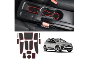 Coleya Tapis Anti-dérapants Compatible avec Dacia Sandero 3 Sandero Stepway 3 2021-2024, Dacia Sandero Tapis en Caoutchouc pour Accoudoir, Console Centrale, Porte-Gobelet, Rainure de Porte (Rouge)