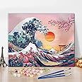 TISHIRON DIY Paint by Numbers Ocean Kanagawa Waves Sunset Great Wave with Paint Brushes and Acrylic Painting Kit 16x20 Inch for Kids and Adults Beginner Gifts Frameless