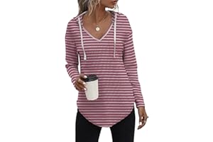 Cuptacc Felpa Donna con Cappuccio 2024 Maglione Scollo A V Autunno Maglia Manica Lunga Camicia Elegante