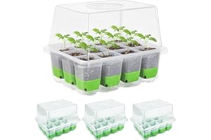 BYZESTY Mini Serre pour Plantes, Bac à Semis, 4 Pièces Intérieure Plateau Semis avec Couvercles, Serre Intérieure Pépinière Boîte Propagateur Jardin pour La Germination des Graines