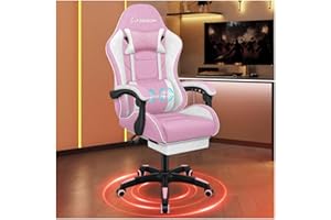 ALFORDSON Fotel gamingowy z poduszką lędźwiową do masażu, ergonomiczne krzesło dla graczy z regulowanym oparciem, krzesło obrotowe z podnóżkiem, regulacja wysokości, różowy