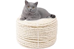 MOUHIV 6mm Sisal Corde pour réparation et Remplacement de Chat Scratch Pilier, Rayure Arbre, Chat Rayure Tampon/Tapis/Botteur Jouet, Tuyau/Escaliers/Pneu Emballage, Accueil Décoration, 6mm*30m, Blanc