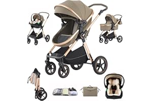 Shineey Poussettes 3 en 1 Citadines Poussettes Combinées Poussette Tricycle Baby Walker Poussette Haute Paysage Poussettes Landau pour 0-36 mois Pliantes Trolley Bébé (D2-LIGHT BROWN, H2-D)