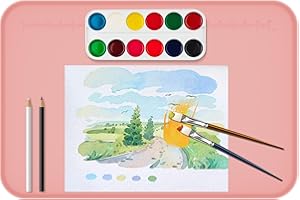 RHAIQBVC Silicone Craft Mat, 23.82"×15.94" Silicone Craft Painting Mat,Non Slip Heat Resistant Kids Paint Crafts Mats with Raised Side for Painting Cutting Art Creation Clay and DIY Projects(Pink)