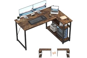 TRIUMPHKEY Bureau d'angle 120x80x75CM avec 3 Etagères Réversible à Gauche ou à Droite, Bureau Forme L pour Domicile, Marron